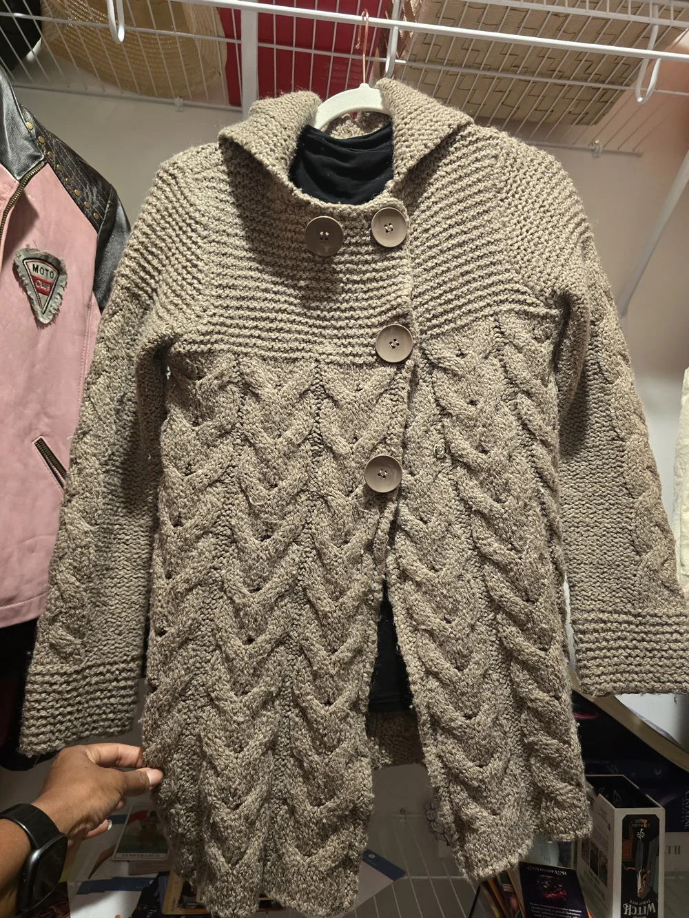 vintage Y2K BCBG Max Azria chunBeige Chunky Cable Knit Button-Front Sweater Coat